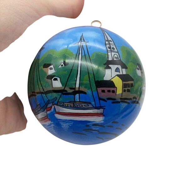 Li Bien Seaside Nautical Glass Christmas ornament Seaside town Maine Boston - Picture 4 of 12